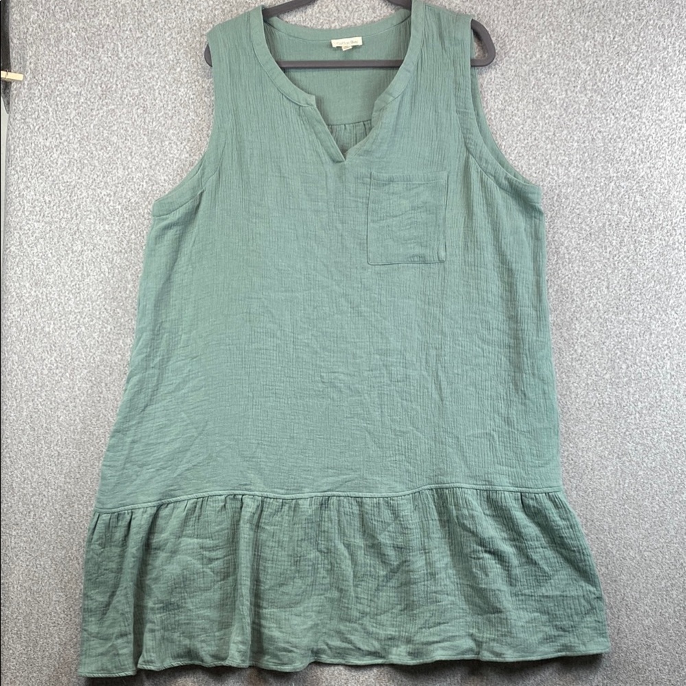 Cotton Bleu double gauze sleeveless midi dress olive green 3X beachy drop waist